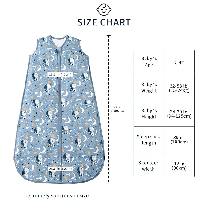 TADO MUSLIN Baby Sleep Sack 2-4 T 95% Rayon from Bamboo 5% Spandex Boys & Girls Wearable Blanket 1.0 TOG Toddler Sleeping Sack 2- Way Zipper X-Large Blue Bears