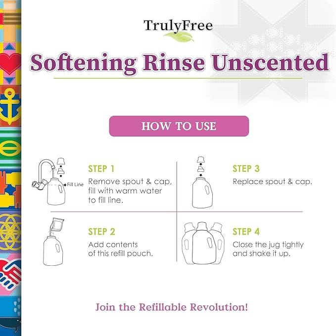 Truly Free Natural Fabric Softener | Plant-Based | Non-Toxic for Babies & Kids Sensitive Skin | Unscented Eco-Friendly Fabric Softener Conditioner | Safe, Gentle & Chemical-Free