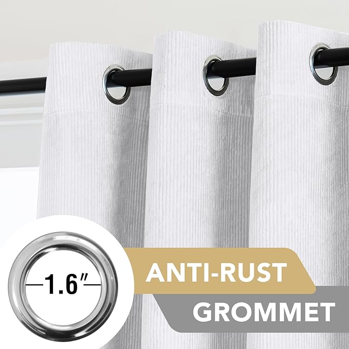 H.VERSAILTEX Velvet 100% Blackout Curtains for Living Room Full Light Blocking Curtains Thermal Insulated Room Window Drapes Soft Luxury Curtains Grommet Top 2 Panels (55" W x 84" L, White)
