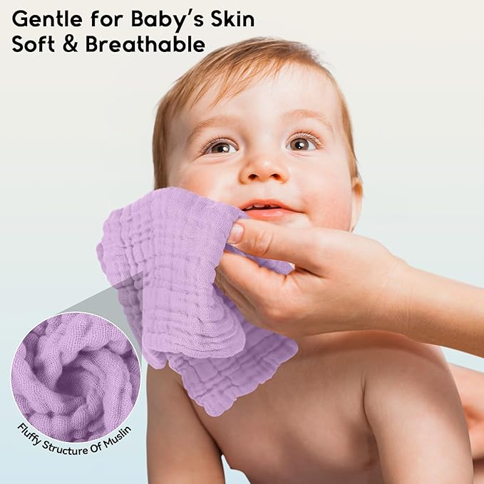 Unnivoll Muslin Baby Washcloths 6 Pack, 100% Cotton Wash Cloths for Babies, Large 12''X12'' Burp Cloths Absorbent and Soft for Newborn Infants Kids Boys Girls - Gradient Purple