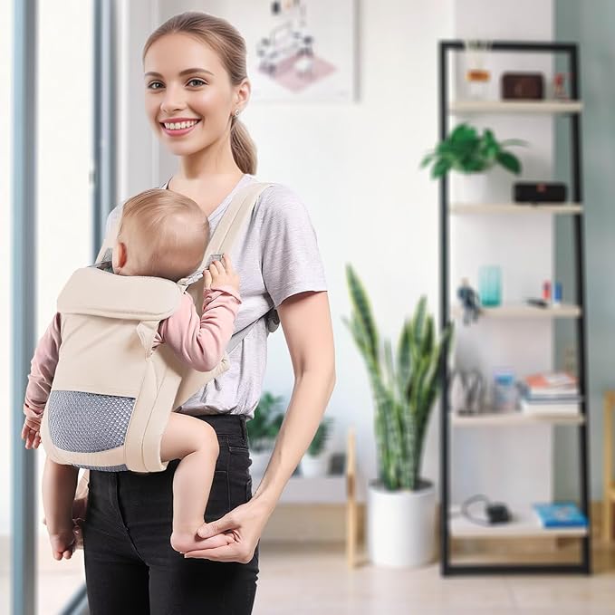Baby Carrier Newborn to Toddler(7-30lbs), Toddler Carrier with Adjustable Shoulder Strap, Baby Holder Carrier with Breathable Mesh Fabric, Beige