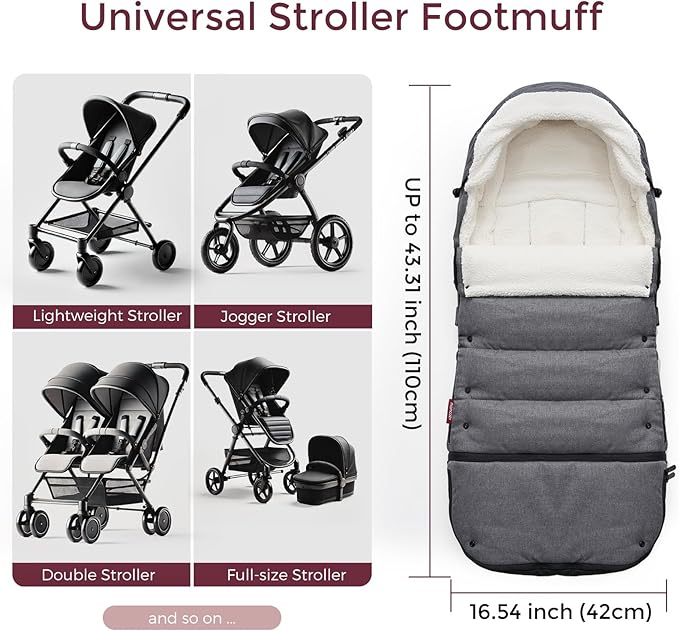 Momcozy Stroller Footmuff Universal | Easily Attaches to Most Strollers | Ultra-Plush,Weather-Proof | Deluxe Warm Stroller Bunting Bag | Extendable Stroller Cover for Winter | Adjustable Buckle
