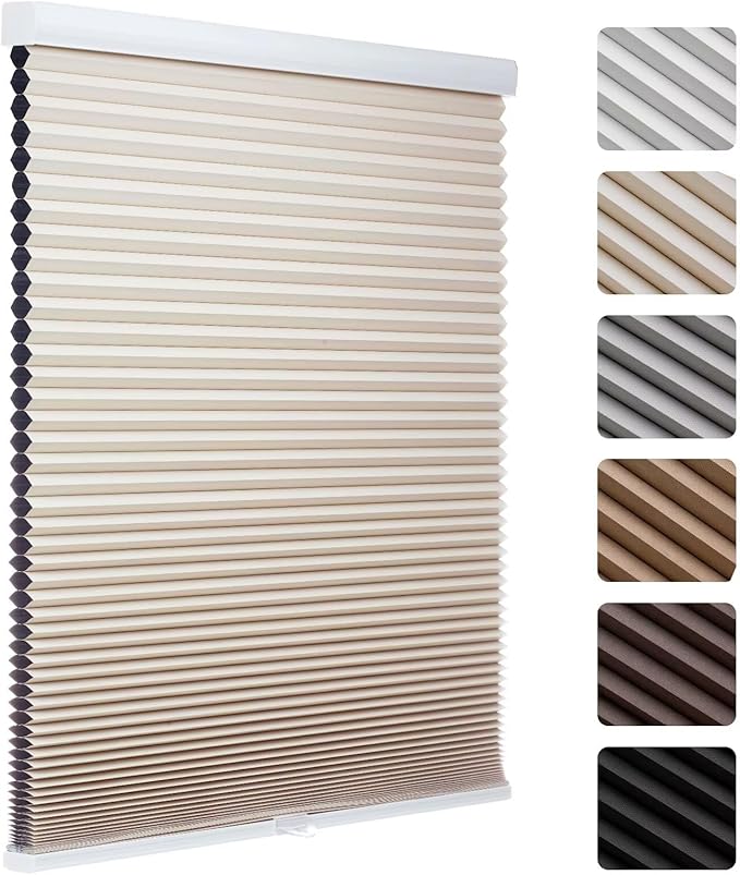 MYshade Cordless Blackout Cellular Shades, 1.5" Honeycomb Window Blinds for Bedroom & Nursery, Thermal Insulated, Noise Reducing, Privacy Shades, Inside or Outside Mount (34" W x 72" H, Beige)