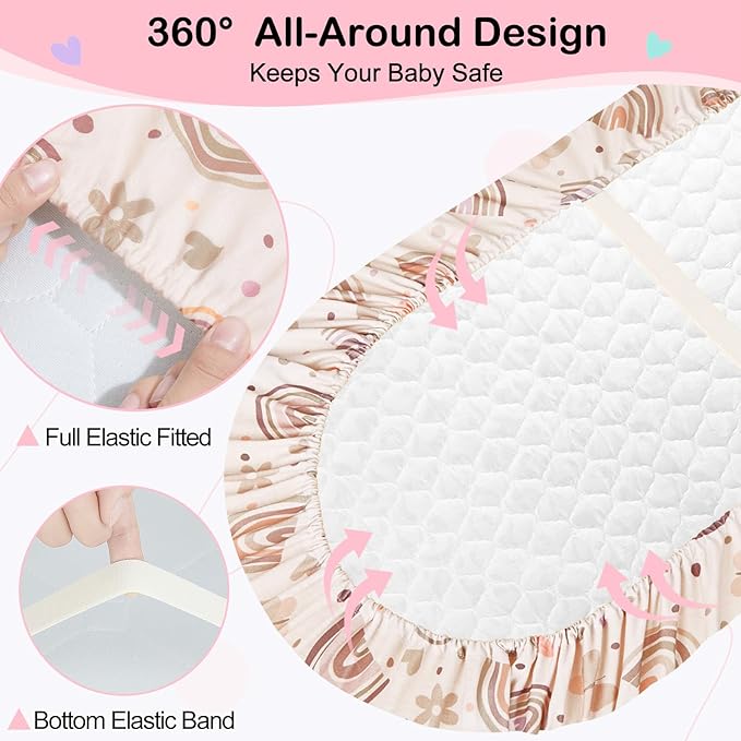 FIOBEE Baby Bassinet Sheets for Girls Boys 2 Pack Waterproof Bassinet Mattress Elastic Fitted Crib Sheets Universal Fit for Hourglass Oval and Rectangle Bassinet Sheet, Light Mocha