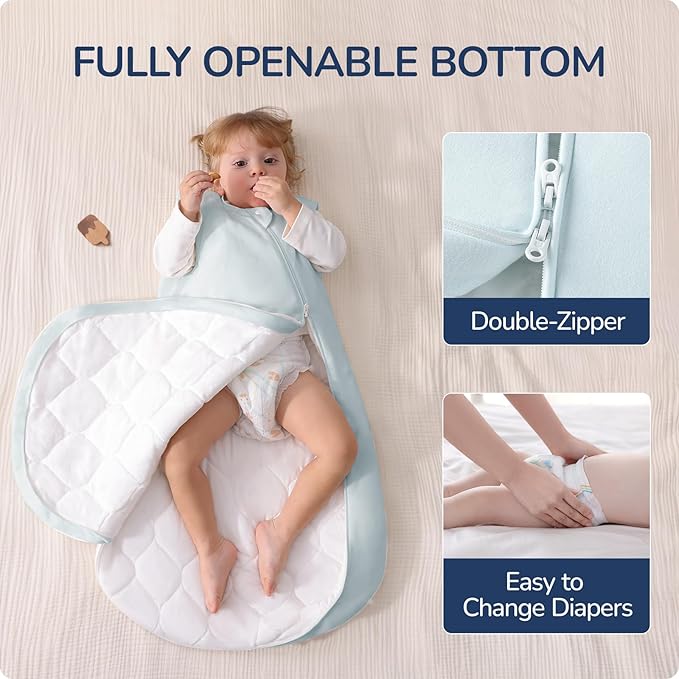 usbettas 1.0 Tog 2.5 Tog Baby Sleep Sack, 100% Cotton Baby Sleeping Bag 3-24M, 2-Way Zipper Baby Wearable Blanket