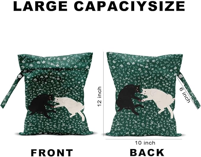 Hanamiya Na 2Pcs Cat Floral Print Wet Bags, Cat Lover Gifts Wet Dry Bag Reusable Zipper Pouch for Swimsuit, Diapers, Beach, Dirty Yoga Gym Clothes, Toiletries, Waterproof Birthday Christmas Gifts