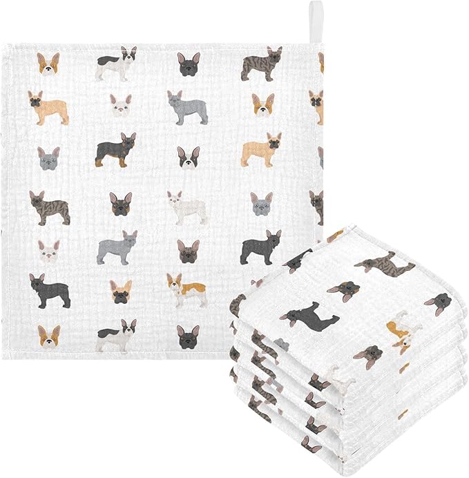 vvfelixl Baby Cotton Washcloths Different French Bulldog Infants Bath Towel for Unisex Puppy Face Towels for Newborn, Natural Baby Wipes Delicate Skin, 11.8 X 11.8 inch, one sizex3