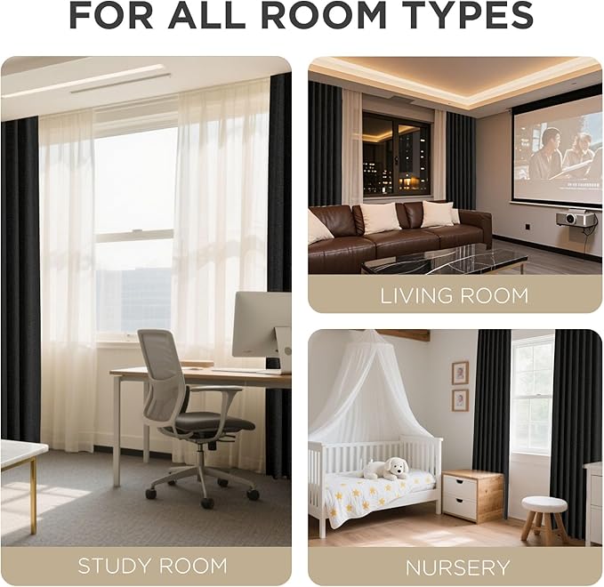 Joydeco Linen Blackout Curtains for Bedroom - 100% Light Blocking 1 Panels, Black Drapes 70" W x 108" L, Thermal Insulated Room Darkening Curtains for Living Room, Rod Pocket & Back Tabs