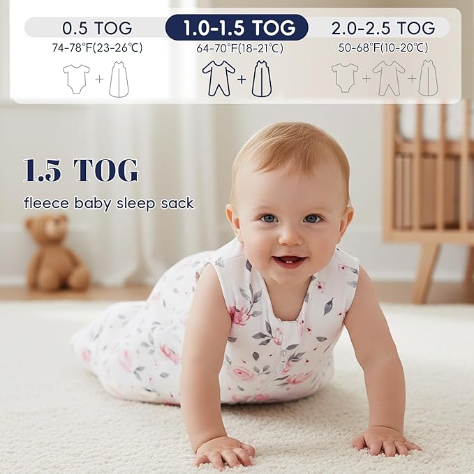 PHF Warm Micro-Fleece Baby Sleep Sack 6-12 Months, Soft Baby Wearable Blanket, 2-Way Zipper Sleeping Bags, 2 Pack Comfy Toddler Sleeping Sack for Girls, Medium Size, Floral