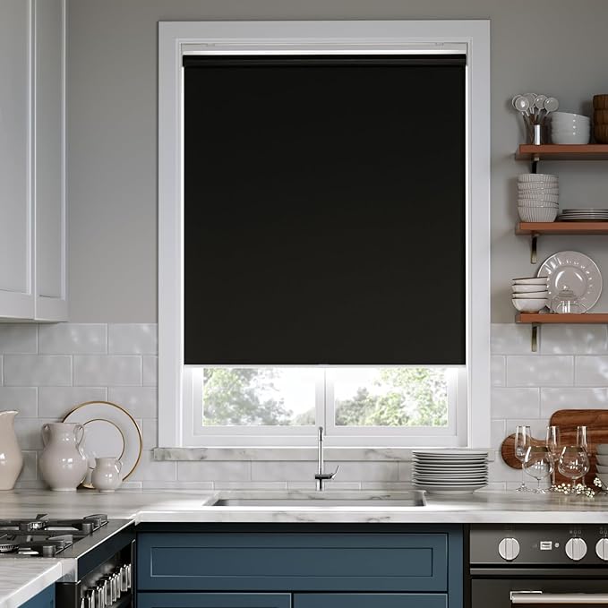 Cordless Roller Shades Blackout Blinds for Windows Room Darkening Rolled Up Shades with Spring System, UV Protection Window Shades Door Blinds for Home and Office (Black, 36" W x 72" H)