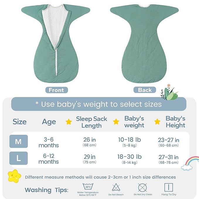 ZIGJOY Shark-Fin Transitional Swaddle for Newborn - 2.5 Tog Rayon Made from Bamboo Transition Swaddle Sleep Sack 3-6 Months Baby Arms Up Swaddle Blanket with 2-Way Zipper, Mint Green