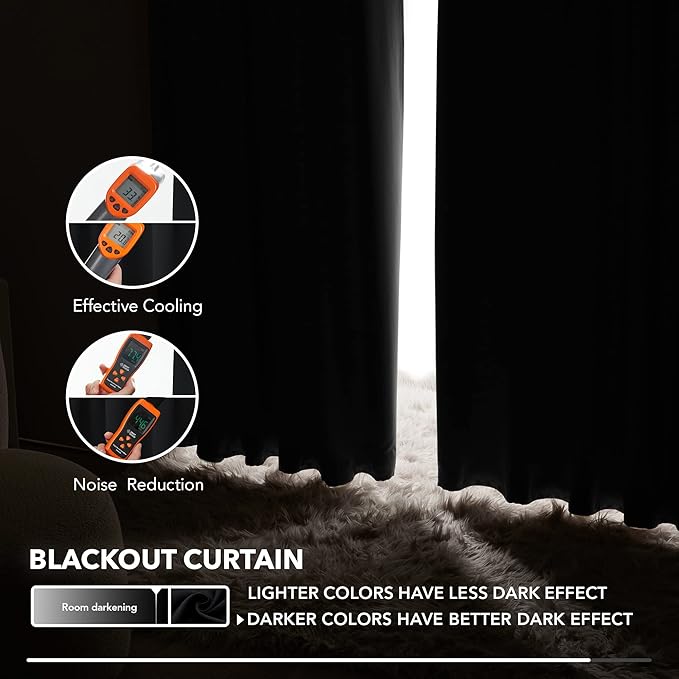 Deconovo Short Blackout Curtains for Small Windows Thermal Insulated Rod Pocket and Back Tab Curtains 42Wx45L Inch Black 2 Panels