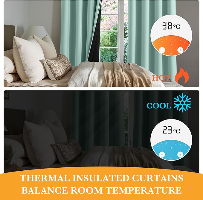 RYB HOME 100% Blackout Curtains 84 inches Length, Thermal Insulated Total Room Darkening Noise Reducing Curtains for Bedroom Living Room, 52 inches Wide by 84 inches Long, Auqa