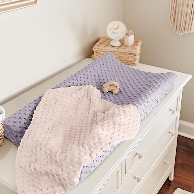 Susurration 2Pack Changing Pad Covers Super Soft Minky Dots Plush Changing Table Covers 33x17x7in Breathable Changing Pad Sheets for Unisex Baby Girls and Boys (Pink&Purple)