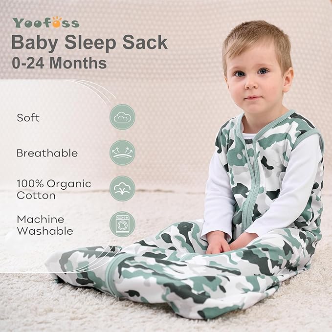 Yoofoss Baby Sleep Sack 6-12 Months Wearable Blanket for Babies 100% Organic Cotton 2-Way Zipper TOG 0.5 Toddler Sleeping Sack 3 Pack, Comfy Lightweight Sleep Sacks