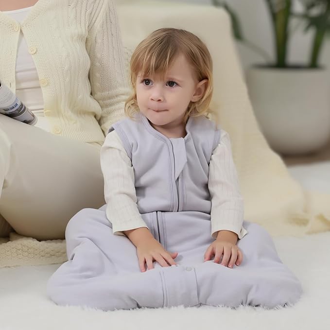 Mosebears Sleep Sack Baby Winter Wearable Blanket with 2-Way Zipper,2.5 TOG Cotton Sleep Sack Unisex (Light Grey, 18-24 Months)