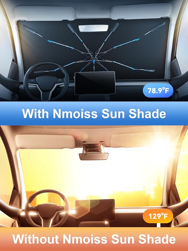 for RAM Trucks Nmoiss Windshield Sun Shade Umbrella — Custom Large Fit for RAM 1500/2500/3500, 99% UV Blocking, Protects Truck Interior from Extreme Heat (61" × 35")