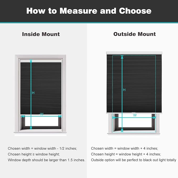 Changshade Blackout Blinds, Cordless Cellular Shades, Honeycomb Blackout Shades, Room Darkening Blinds, Pull Down Window Shades, Easy to Install Honeycomb Window Blinds, 33" W x 72" H, Black