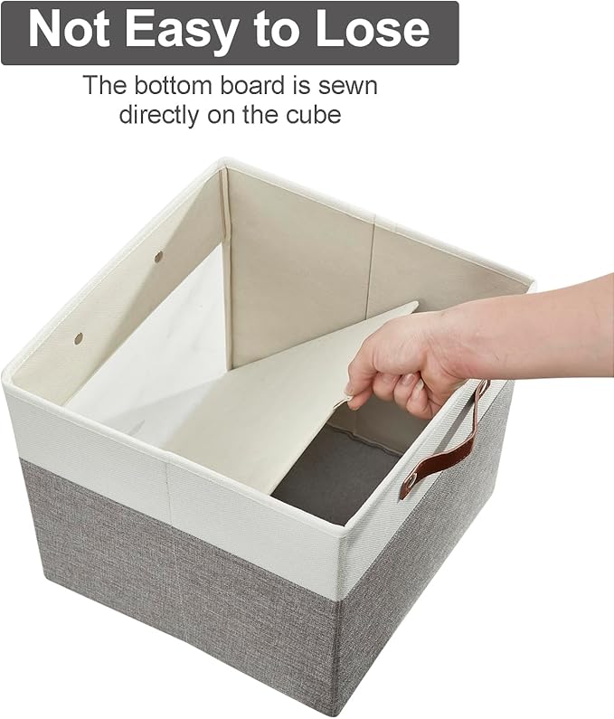 Storage Cubes, 4 Pack Linen Foldable Storage Bins with Clear Window and 2 Handles, 13x15x13 Storage Cube Bins for Shelf Closet, Kallax, Clothes, Books - (Gray and White)