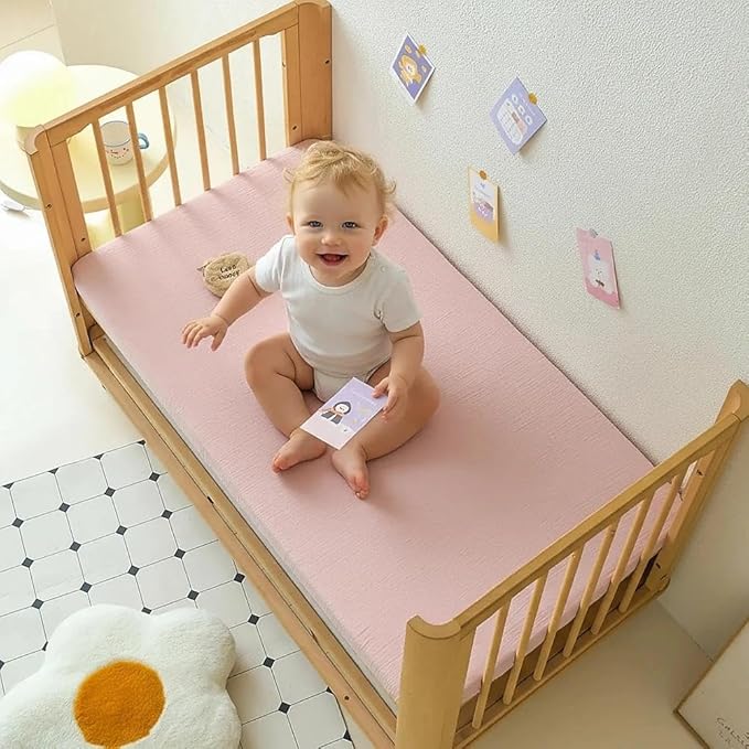 Muslin Crib Sheets for Girl Boy, 100% Cotton Neutral Baby Crib Sheets Fitted for Standard Crib Mattress, Soft and Breathable - 28"x 52", 2 Pack (Blossom, Pink)