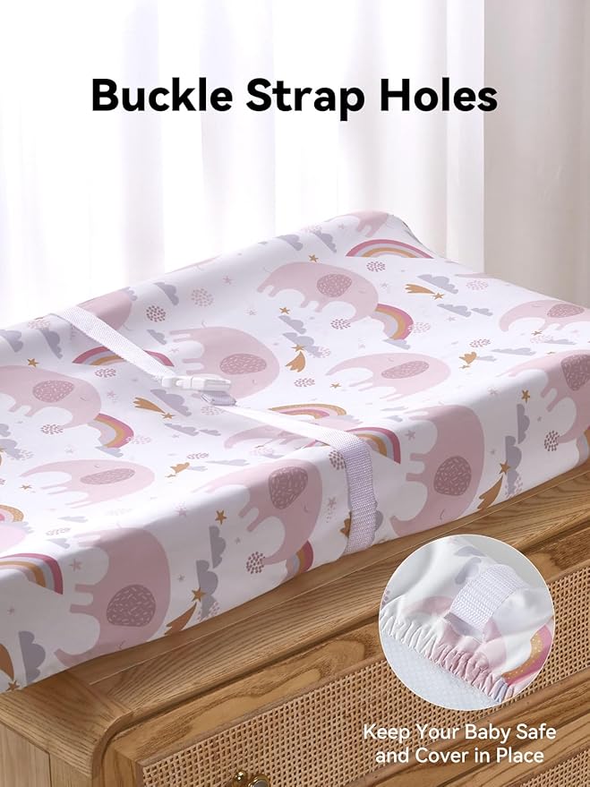 TILLYOU Changing Pad Cover Set in Soft Jersey Material - Fits 32"/34''x16 Contoured Pad for Babies, Rainbow Elephant