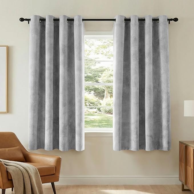 H.VERSAILTEX Velvet 100% Blackout Curtains for Living Room Full Light Blocking Curtains Thermal Insulated Room Window Drapes Soft Luxury Curtains Grommet Top 2 Panels (55" W x 63" L, Gray)