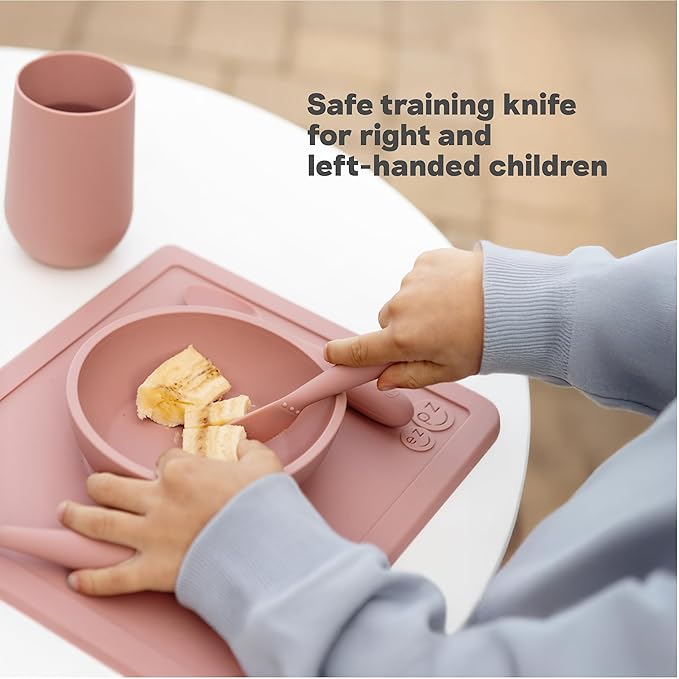 ezpz Happy Utensils (Sage) - 24 Months+ - BPA Free Toddler Utensils - Fork, Spoon and Knife for Toddlers and Preschoolers - Kids for Self-Feeding Development