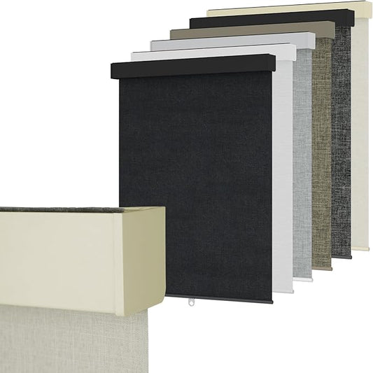 Blackout Roller Shades Blinds for Windows, Free-Stop Cordless Roller Shades with Valance, Thermal Insulated Fabric Window Blinds UV Protection for Home, Bedroom, Beige, 26" W x 72" H