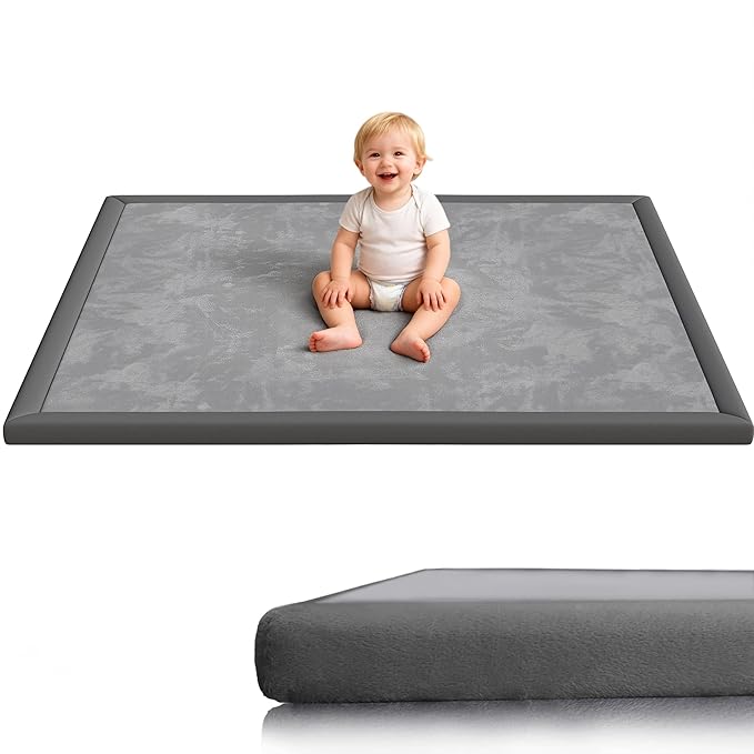 Baby Play Mat for Floor, 1.3'' Thick Memory Foam Tummy Time Mat - Super Soft Coral Velvet Nursery Rug with Non-Slip Backing, Crawling Rug for Toddlers/Infants, Yoga & Tatami Use, 50''x50''