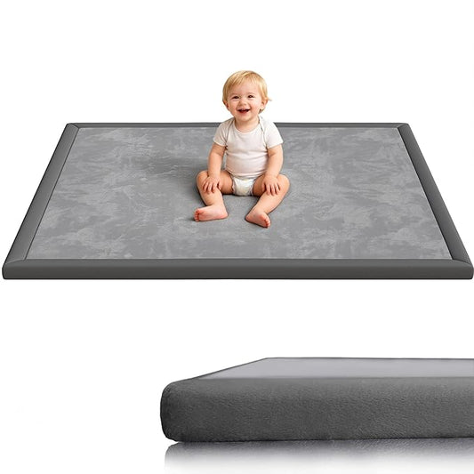 Baby Play Mat for Floor, 1.3'' Thick Memory Foam Tummy Time Mat - Super Soft Coral Velvet Nursery Rug with Non-Slip Backing, Crawling Rug for Toddlers/Infants, Yoga & Tatami Use, 50''x50''