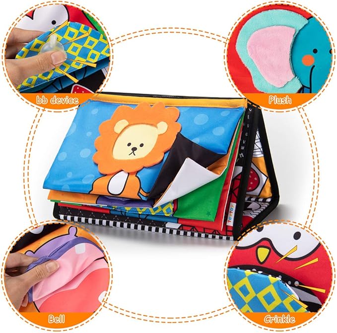 High Contrast Tummy Time Mirror Toy for Babies – Sensory Infant Development Toy with Crinkle Cloth Book & Teethers | Strengthens Neck & Core, Montessori Crawling & Visual Stimulation Toys