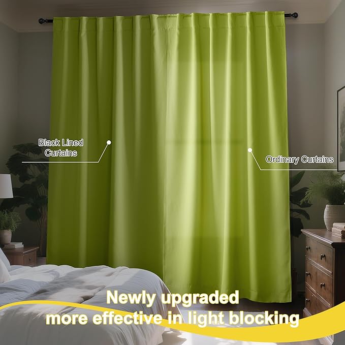 NICETOWN Forest Green 100% Blackout Window Curtain Panels, Cold and Full Light Blocking Drapes with Black Liner for Nursery, 84 Inches Long Drop Thermal Insulated Draperies (52 inches Wide, 2 Pieces)