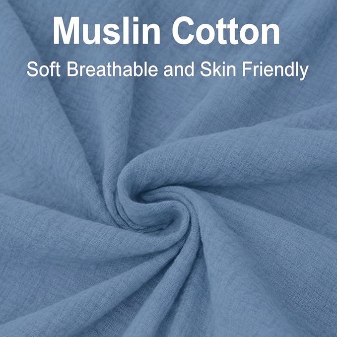 2 Pack Blue Muslin Crib Sheets for Boys & Girl- Neutral Breathable Cotton Crib Mattress Sheets Fitted for Standard 28"x 52"- Nursery Décor No Slip Crib Bed Sheets