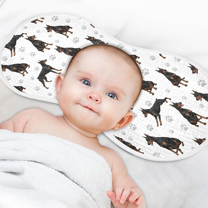 Qinllo 2 Pack Muslin Burp Cloths Doberman Dogs White Cotton Baby Burp Cloths Soft Burping Cloth Absorbent Spit Up Rags for Newborn Babies Boys Girls 22x11 Inch