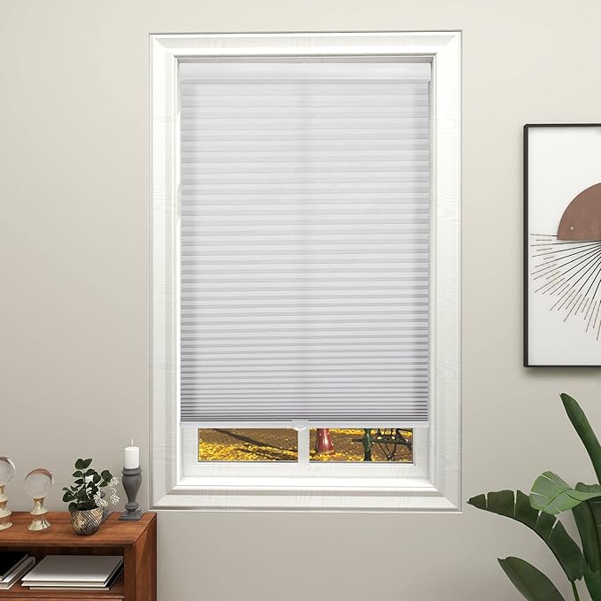 Changshade Cellular Shades Cordless Blinds for Indoor Windows, Honeycomb Blinds Pleated Window Shades Light Filtering for Bedroom, Bathroom, Shade Size 72 inch High 32 inch Wide, Gray