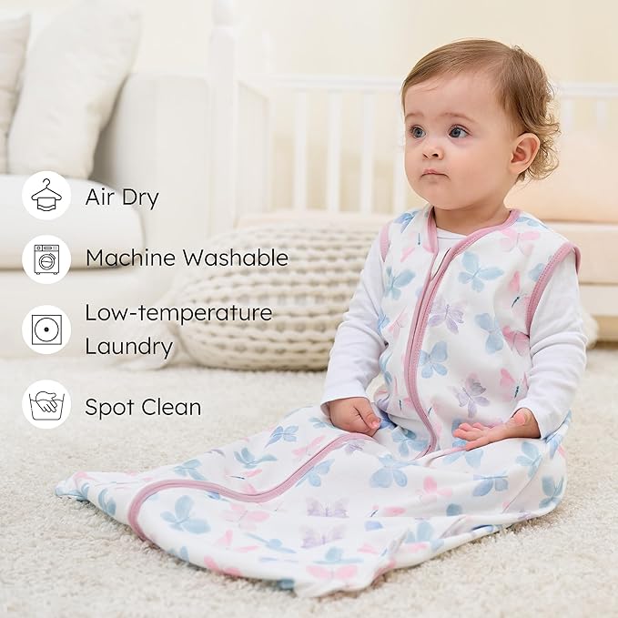 FIEMOL Baby Sleep Sack 18-24 months, 100% Cotton Sleep Sack for Newborn, Wearable Blanket Baby, 0.5 Tog Lightweight Double Zipper Sleeping Bag Butterfly 1 Pack