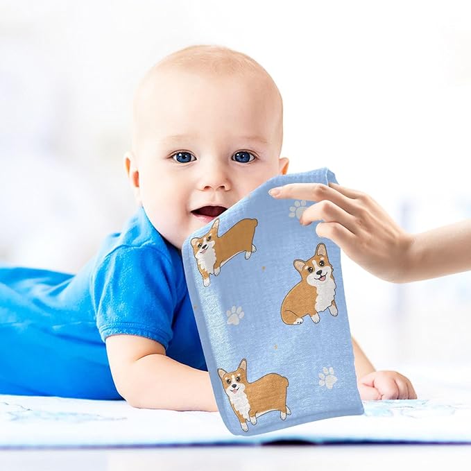 vvfelixl Corgi Paws Baby Burp Cloths Baby Muslin Washcloths for Boys Girls Cotton Baby Face Towel for Newborn Infants Soft and Absorbent 11.8 X 11.8 in, 5 Pack