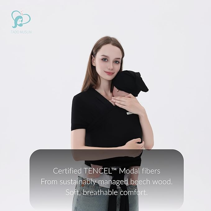 Baby Wrap Carrier for Newborns to Toddlers (8-35 lb), Modal Soft-Stretch Sling, Breathable All-Season, Quick Tie with Center Marker, Machine Washable Black