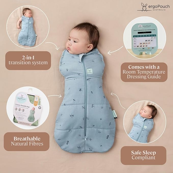 ergoPouch Cocoon Swaddle Sack 0.2 TOG - Baby Sleep Sack, Gentle Snug Fit Helps Calm Startle Reflex, Ideal for Arms In/Out Sleeping, Soft Breathable Fabric for Better Sleep (0-3 Months, Blush Leaf)