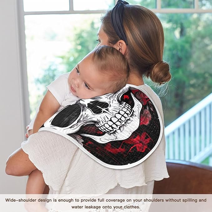 Kigai Flower Halloween Sugar Skull Muslin Baby Burp Cloths, Large Absorbent Cotton Muslin Burp Cloths Set of 1, Washcloths, Face Towel, Bibs for Newborn Boys Girls, 11 x22 Inch