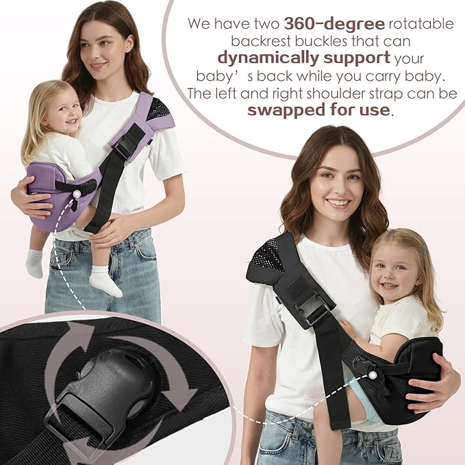 Toddler Sling Carrier, Toddler Carrier Sling, Baby Carriers Hip Carriers with Backrest, Lightweight Travel-Friendly Baby Slings Carriers, Purple