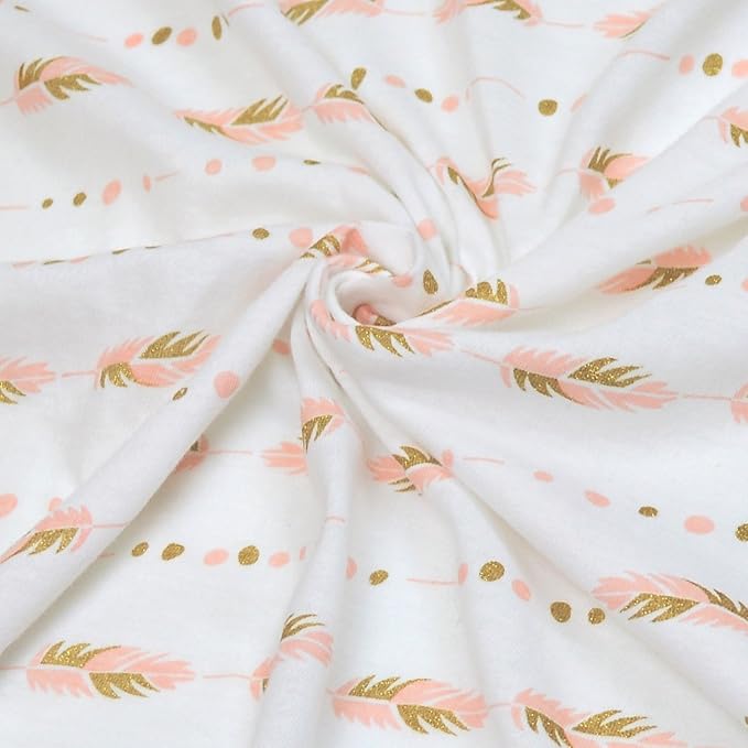 American Baby Company 2 Pack Printed 100% Cotton Knit Fitted Contoured Changing Table Pad Cover - Compatible with Mika Micky Bassinet, Sparkle Gold/Pink Feathers/Arrows, for Boys and Girls