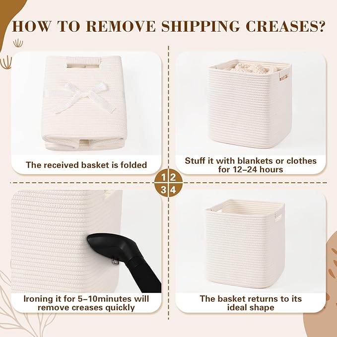 13 Inch Storage Cubes, 3 Pack Cube Storage Bins for Organizing, Cotton Rope Woven Baskets for Shelves, Bathroom, Kids Room, Closets, Baby Nursery