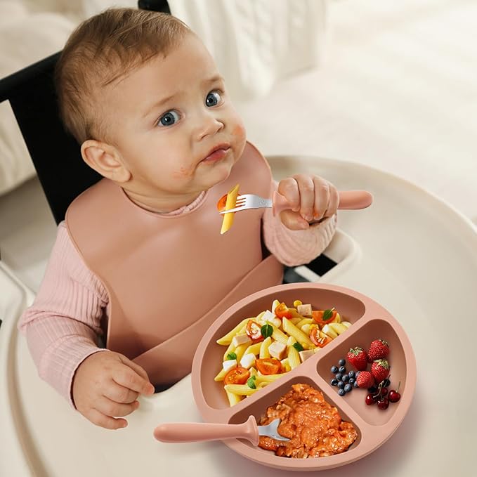 Eascrozn Toddler Plates, 3 Pack Divided Suction Plates for Baby, Food Grade Silicone Baby Plates, BPA Free, Non-slip, Baby Led Weaning Supplies, Microwave & Dishwasher Safe