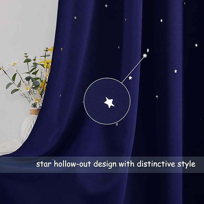 NICETOWN Kids Room Darkening Navy Blue Curtains, Galaxy Theme Starry Blackout Drapes Thermal Insulated Small Window Grommet Curtains (1 Pair, W34 Inches x L54 Inches)