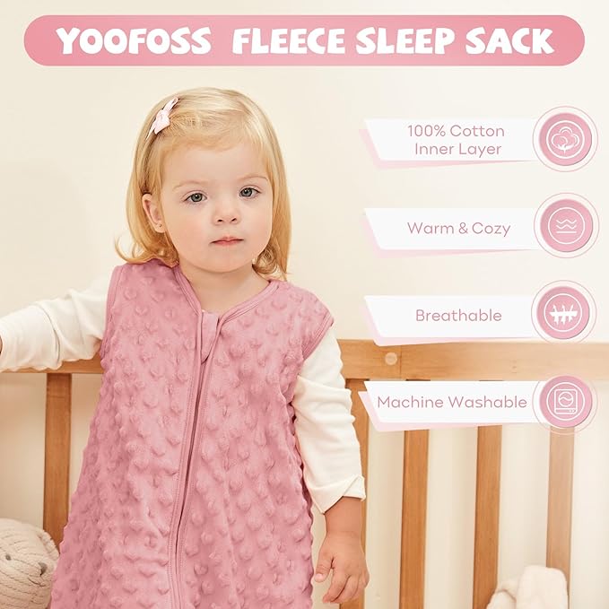Yoofoss Fleece Baby Sleep Sack 18-24 Months with Plush Dots, TOG 1.5 Baby Wearable Blanket with 2-Way Zipper, Cotton Toddler Sleep Sack Fleece