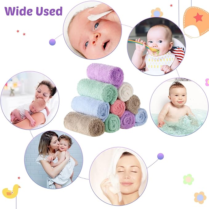 36 Pack Baby Washcloths 10 x 10 Inch Microfiber Coral Fleece Baby Towels Bath Face Towel Absorbent Soft Kids Washcloths Burp Cloth Wash Cloths for Newborns, Infants, Toddlers, Gentle on Sensitive Skin