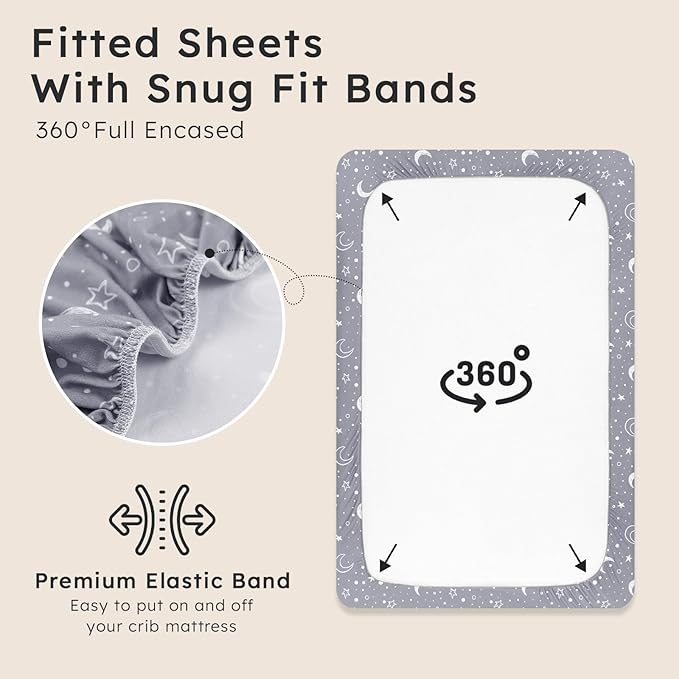 Baby Crib Sheets for Boys Girls Neutral, 2 Pack Crib Mattress Sheet for Standard Crib and Toddler Mattress, Super Soft Breathable Fitted Crib Sheet, 52" x 28"