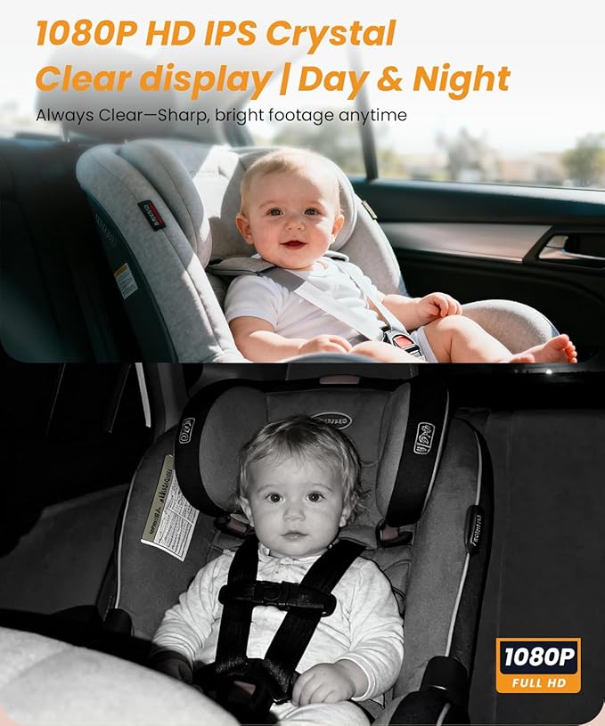Babyvue BV2 USB Baby Car Camera, 4.5'' HD 1080P USB Rear-Facing Mirror, IR Night Vision, 360° Adjustable, Plug & Play Backup Monitor for Child & Pet Safety