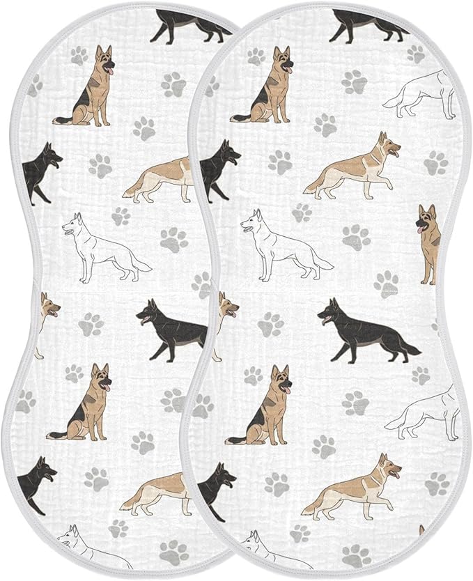 Qinllo 2 Pack Muslin Burp Cloths German Dogs Paw White Cotton Baby Burp Cloths Ultra Absorbent Soft Thick Burping Cloth for Newborn Babies 22x11 Inch